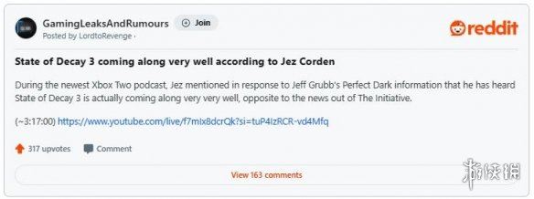 知名舅舅党jez corden称腐烂国度3进展非常顺利